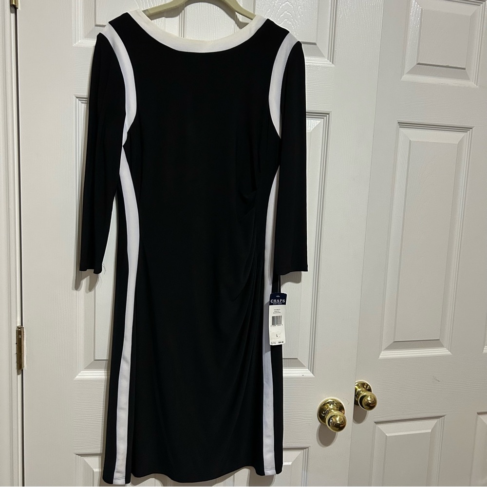 Chaps Black and White Long Sleeve Dress